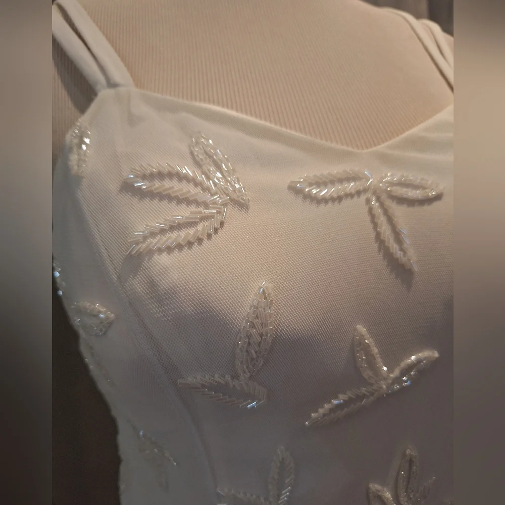 K Lily Ivory White Beaded Maxi Evening Dress Size 8 - Picture 6 of 12